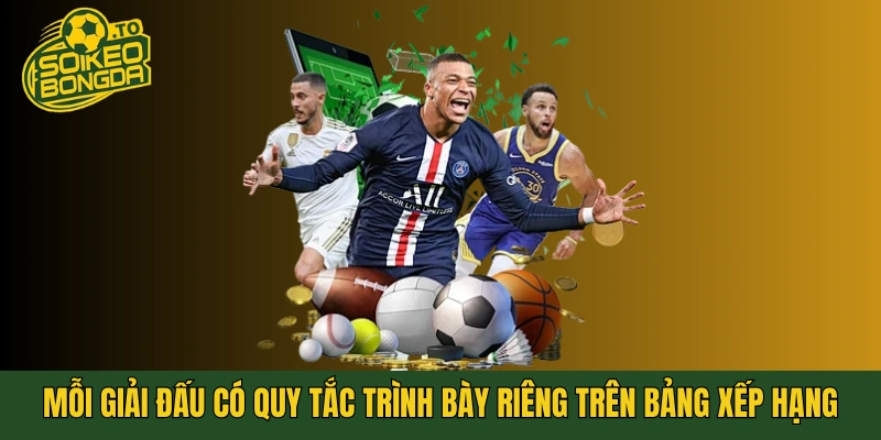 Mỗi giải đấu có quy tắc trình bày riêng trên bảng xếp hạng